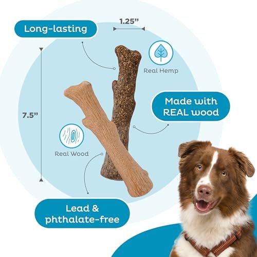 Petstages Dogwood & Hemp Durable Dog Chew Toys, Real Wood, 2-Pack - Image 4