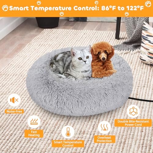 Evjeal Heated Cat Bed - Fluffy 23" Donut Bed with Removable Heating Pad - Image 2