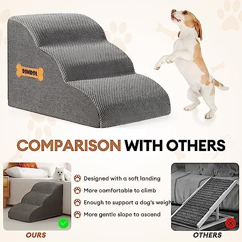Romrol Extra Wide Dog Stairs Ramp – Non-Slip 3-Tier Pet Steps for Beds & Couches - Image 6