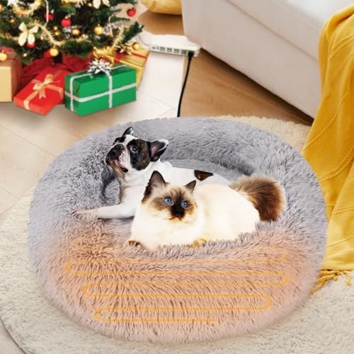 Evjeal Heated Cat Bed - Fluffy 23" Donut Bed with Removable Heating Pad - Image 8