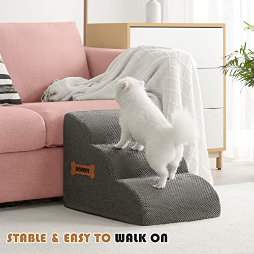Romrol Extra Wide Dog Stairs Ramp – Non-Slip 3-Tier Pet Steps for Beds & Couches - Image 8