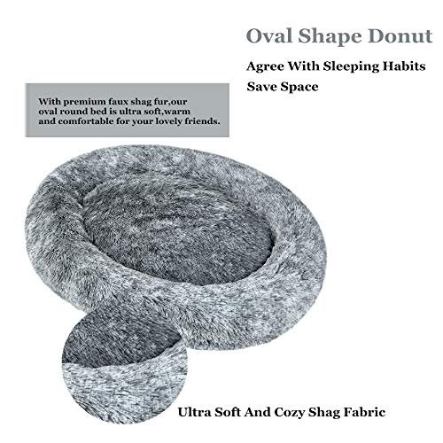 Coohom Oval Donut Cuddler Dog Bed - Plush, Washable, Calming (Grey) - Image 2