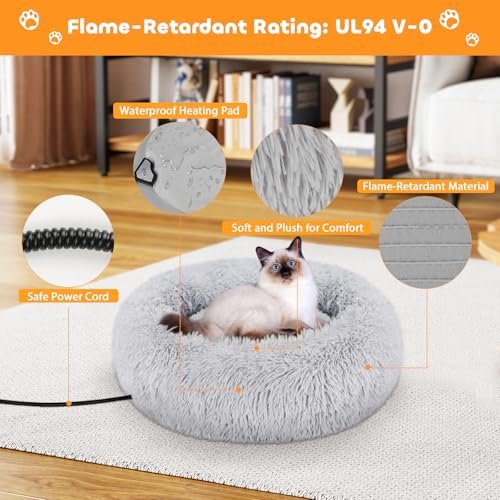 Evjeal Heated Cat Bed - Fluffy 23" Donut Bed with Removable Heating Pad - Image 4