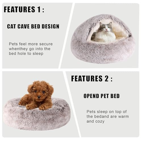 Cozy Washable Cat Cave & Small Dog Bed with Hooded Cover, Non-Slip, 24" - Image 2