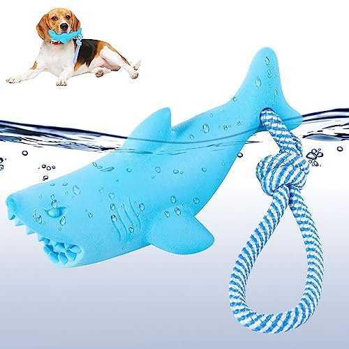 CoubonTail Dog Floating Toy, Dog Chew Toy for Aggressive Chewers, Pool Toy with Rope for Interactive Fetch & Play, Dog Beach Toy Set (Shark)