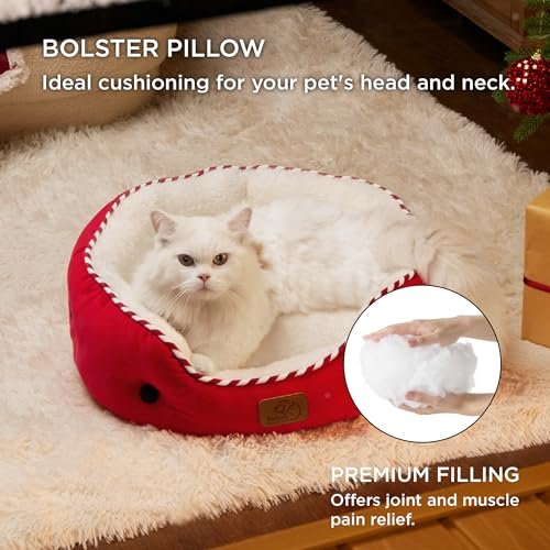 Cozy Christmas Dog & Cat Bed - Washable, Non-Slip, 20", Antique Red - Image 3