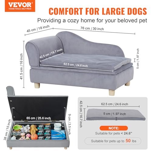 VEVOR Soft Velvet Pet Sofa for Medium Dogs & Cats, 50 lbs Capacity, Grey - Image 2