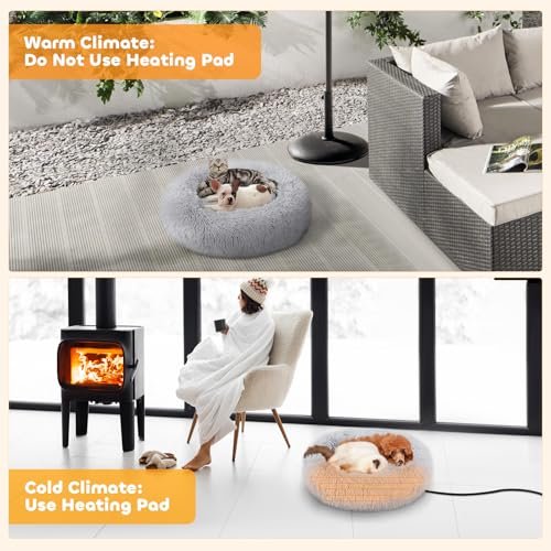 Evjeal Heated Cat Bed - Fluffy 23" Donut Bed with Removable Heating Pad - Image 7