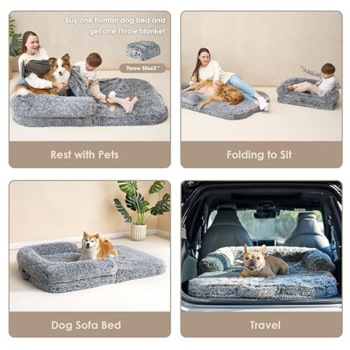 EHEYCIGA XXL Orthopedic Dog Bed, Faux Fur Memory Foam, Non-Slip, Grey - Image 7