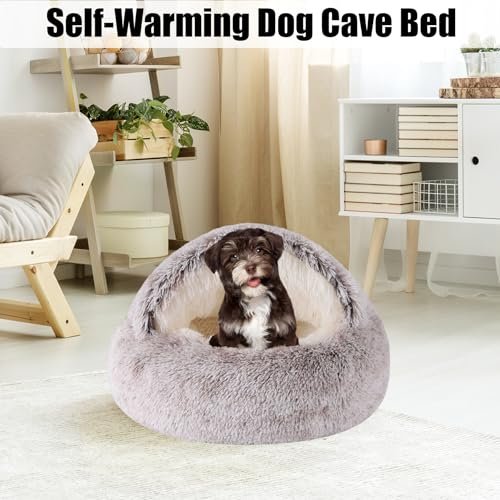 Cozy Washable Cat Cave & Small Dog Bed with Hooded Cover, Non-Slip, 24" - Image 5