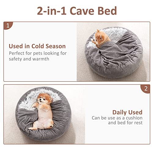 MIXJOY 23" Calming Small Dog Bed with Hooded Blanket & Anti-Slip Base - Image 2
