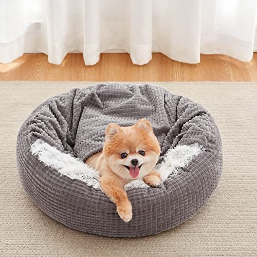 MIXJOY 23" Calming Small Dog Bed with Hooded Blanket & Anti-Slip Base - Image 9