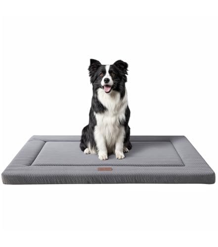 WESTERN HOME Dog Bed for Crate, High Resilience Foam Dog Crate Mat Kennel Pad with Soft Wavy Plush, Comfortable Anti-Slip Washable Dog Bed for Large Medium Small Dogs & Cats, Grey