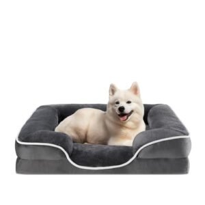 Sweetcrispy Orthopedic Dog Bed, Memory Foam Puppy Sleeping Sofa for Medium Pets with Washable Removable Cover Non-Slip Base Waterproof Liner Egg Crate for Improved Sleep, Grey, 28"L x 23"W x 6.5"Th