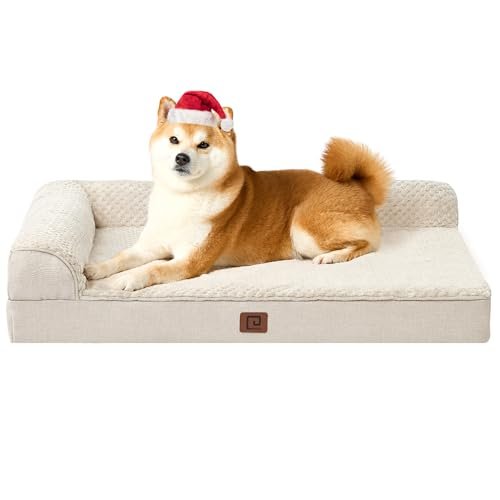 EHEYCIGA Memory Foam Orthopedic Dog Beds Large Sized Dog with Waterproof Lining, Washable Dog Sofa Bed with Removable Cover and Nonskid Bottom for Crate Pet Couch Bed, 35x23 Inches, Beige