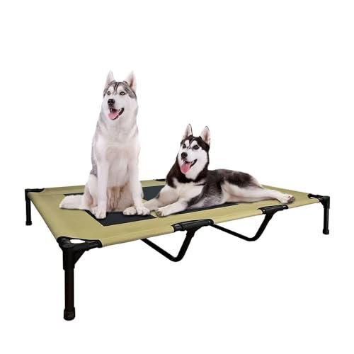 FIOCCO Elevated Dog Bed - Heavy Duty Dog Cot, Washable Raised Dog Bed with Chew Proof Mesh and Metal Frame, Portable Dog Bed for Outdoor Use, Dog Cots Beds for X-Large Dogs, Agave Green/Black Mesh