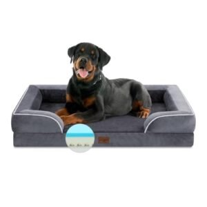 Comfort Expression Cooling Dog Bed, Jumbo Dog Bed for Extra Large Dogs, Memory Foam Orthopedic Dog Bed, Jumbo Breed Dog Bed, Waterproof Dog Bed with Bolster & Removable Cover(Jumbo,Leaden Grey)