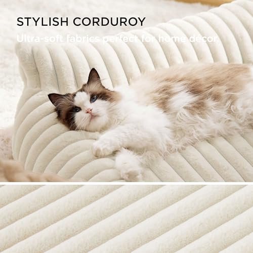 Bedsure Fluffy Dog Couch Bed - Washable Cover, Comfy Support, 36" Cream - Image 4