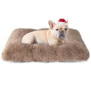 EHEYCIGA Fluffy Dog Crate Bed for Medium Dogs, Plush Faux Fur Dog Crate Pad, Calming Anti Anxiety Medium Dog Bed for Crate, Washable Soft Warm Dog Crate Mat with Non-Slip Bottom, Camel