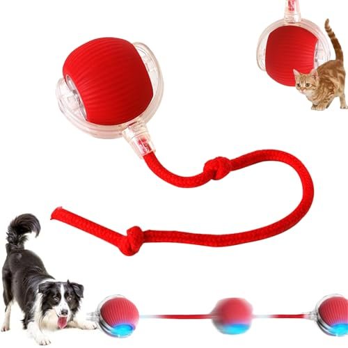 Jefuzh Interactive Rolling Dog Ball, Interactive Rolling Ball Dog Toy, Chewie Viral Rolling Ball, Active Rolling Ball for Dogs, 360° Smart Automatic Rolling Pet Ball(Red) (Red)
