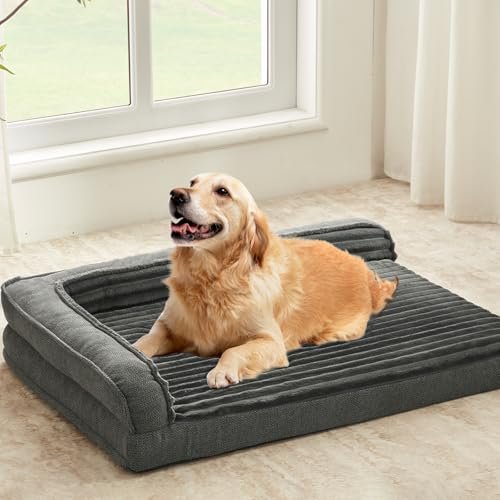 WINDRACING Orthopedic Dog Beds for Large, Medium Dogs, Waterproof Egg Foam Dog Sofa Bed with L Bolster Sides, Washable Large Pet Bed with Removable Cover & Non-Slip Bottom, 36 x 23 inch, Gray