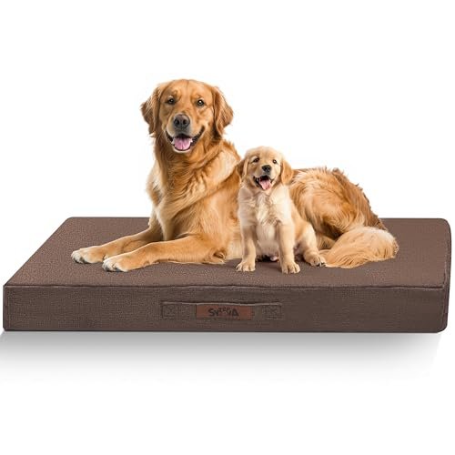 Sytopia Chew Proof Dog Bed - XL Outdoor Indestructible Dog Bed Extra Large Dogs Chew Proof, Washable, Orthopedic & Waterproof, Tear Proof Dog Crate Pad, Caramel