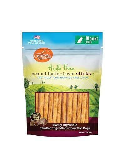 Canine Naturals Peanut Butter Chew - Rawhide Free and Dog Treats - Made from Real Peanut Butter - All-Natural and Easily Digestible - 10 Pack of 5 Inch Stick Chews