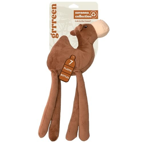 GRRREEN Savanna Collection Dog Toys | Jumbo Sized Calvin The Camel | Cute, Durable, & Sustainable Plush Chew Toys for Dogs | Made from Eco Friendly & Recycled Materials | Go Green!
