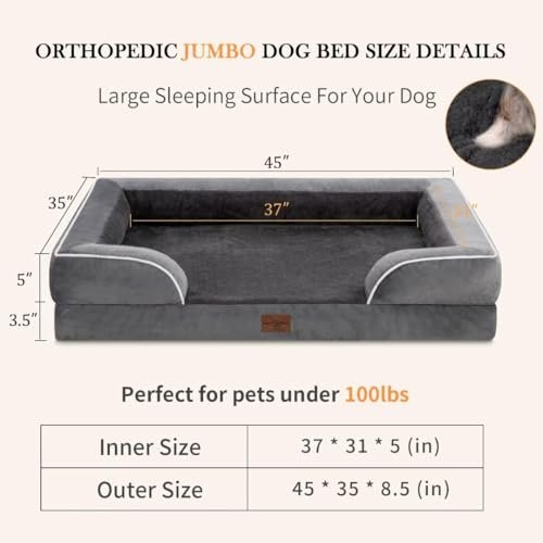 Jumbo Orthopedic Memory Foam Dog Bed with Bolster, Waterproof Cover - Image 4