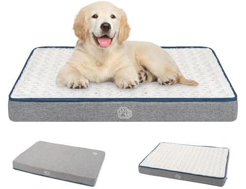 EMPSIGN Reversible Cool and Warm Dog Bed for Crate Pad, Pet Beds with Washable and Removable Cover, Dog Crate Bed Sleeping Mats, Bed for Dog Crate for Large Medium Small Dogs, Grey