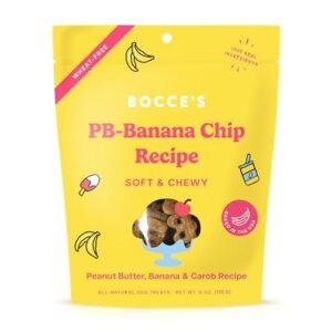 Bocce's Bakery PB Banana Chip Recipe Treats for Dogs, Wheat-Free Everyday Dog Treats, Real Ingredients, Baked in The USA, All-Natural Soft & Chewy Cookies, Peanut Butter, Bananas, & Carob, 6 oz