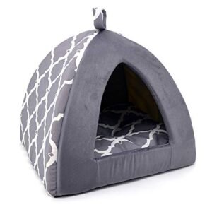 Pet Tent-Soft Bed for Dog and Cat by Best Pet Supplies - Gray Lattice, 16" x 16" x H:14"