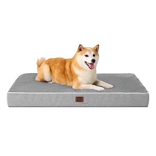 EHEYCIGA Orthopedic Memory Foam Dog Beds for Large Dogs with Removable Waterproof Liner, Grey, 35x23
