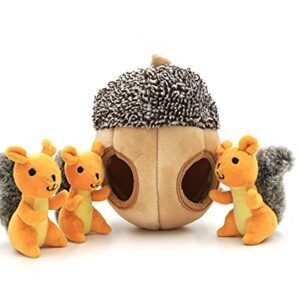 MODERN WAVE - Interactive Squeaky Plush Hide and Seek Squirrel Type Puzzle Toy for Dogs, Medium Size (Nut and Squirrels)