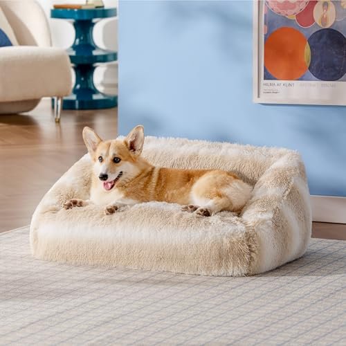 Lesure Medium Dog Bed - Soft, Washable Calming Pet Bed with Cover, Beige - Image 7