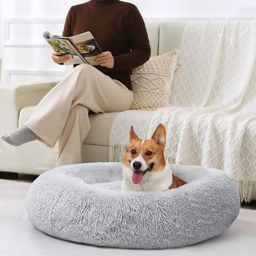 JOLLYVOGUE Calming Donut Dog Bed - Fluffy Anti-Anxiety Pet Cushion - Image 7