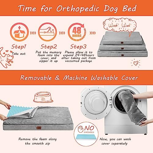 EHEYCIGA Orthopedic Memory Foam Dog Bed, Waterproof & Washable, Grey - Image 8