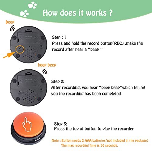 Talking Pet Button with Voice Recording – 30s Training Buzzer, 4-Pack - Image 3
