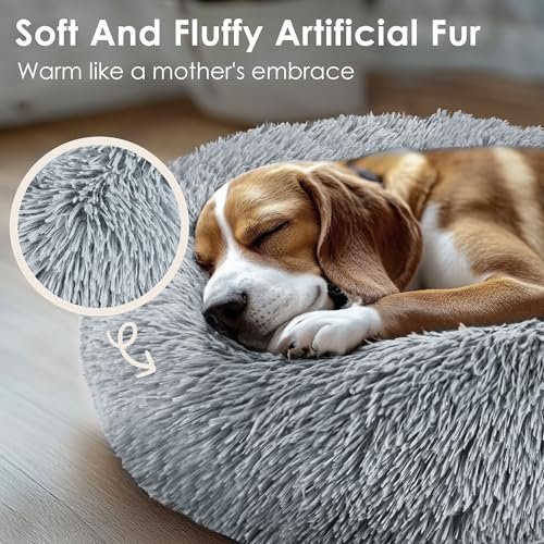 Hoewina Calming Donut Cat & Dog Bed - 20in Fluffy Washable Pet Bed - Image 4