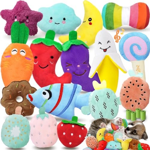 QTwoof Charming Chorus 20-Pack Squeaky Dog Toys Set - Included 4 Dog Bags, Plush Puppy Toys with Irresistibly Cute Characters for Small Dogs, Interactive Dog Squeak Toys for Dog Fun&Teeth Cleaning