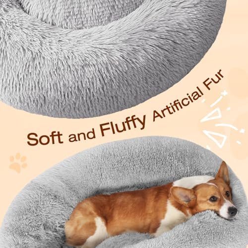 JOLLYVOGUE Calming Donut Dog Bed - Fluffy Anti-Anxiety Pet Cushion - Image 3