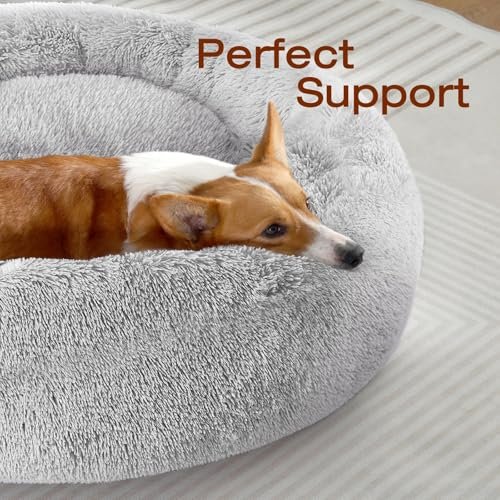 JOLLYVOGUE Calming Donut Dog Bed - Fluffy Anti-Anxiety Pet Cushion - Image 2