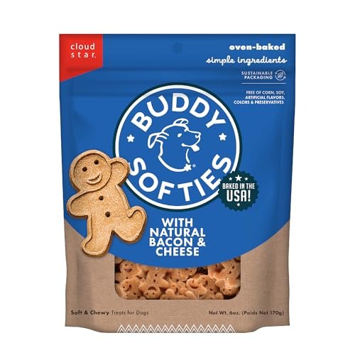 Buddy Biscuit Softies 6 oz Pouch, Soft & Chewy, Natural Bacon and Cheese Flavor Dog Treats, Oven Baked in the USA