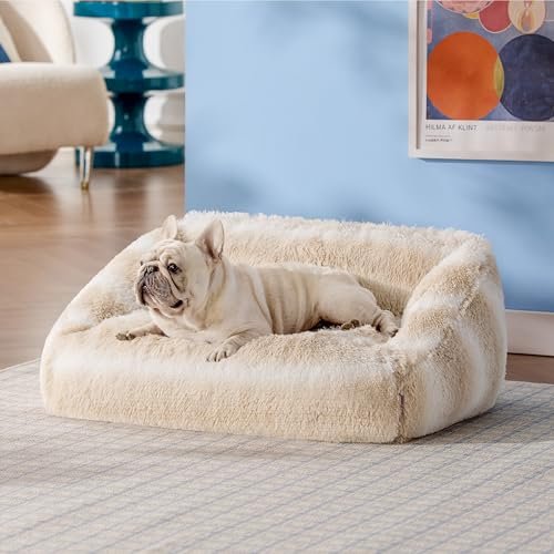 Lesure Medium Dog Bed - Soft, Washable Calming Pet Bed with Cover, Beige - Image 8