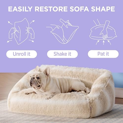 Lesure Medium Dog Bed - Soft, Washable Calming Pet Bed with Cover, Beige - Image 4