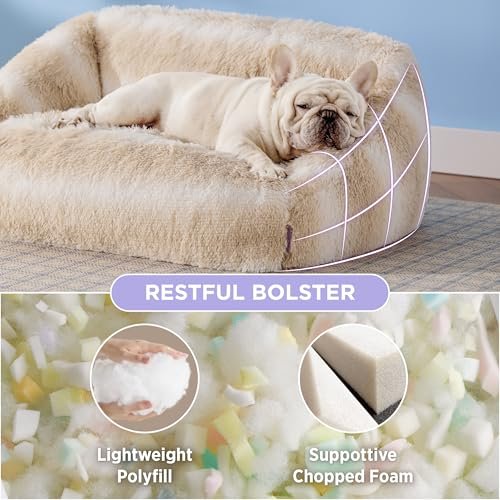 Lesure Medium Dog Bed - Soft, Washable Calming Pet Bed with Cover, Beige - Image 2