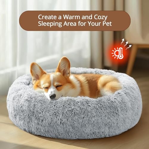 JOLLYVOGUE Calming Donut Dog Bed - Fluffy Faux Fur Pet Cushion 20" - Image 4