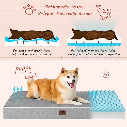 EHEYCIGA Orthopedic Memory Foam Dog Bed, Waterproof & Washable, Grey - Image 2