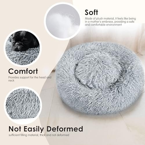 Hoewina Calming Donut Cat & Dog Bed - 20in Fluffy Washable Pet Bed - Image 5