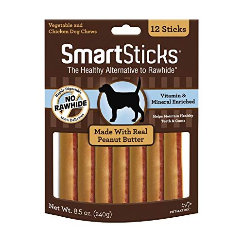 SmartBones SmartSticks With Real Peanut Butter 12 Count, Rawhide-Free Chews For Dogs